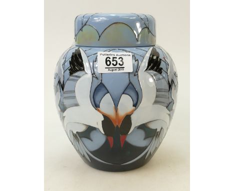 Moorcroft Silver Gulls Ginger Jar:Trail piece dated 9-8-18 designed by Vicky Lovatt. Height 20cm 1st in quality
