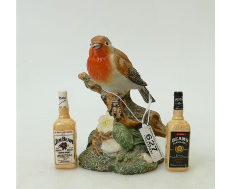 Royal Doulton Robin: Royal Doulton model of Robin on branch DA2 and two miniature whisky bottles (3)