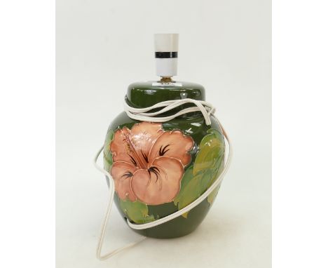 Moorcroft Hibiscus on Green Ground lamp base: height to fitting 22cm