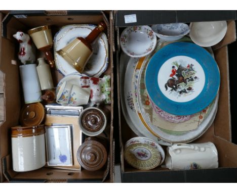 Mixed Collection of items: Items include Wade decanters, Staffordshire dogs, ceramic storage jars, modern picture frames, dec