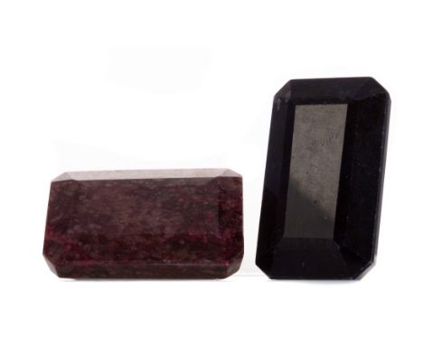 **TWO UNMOUNTED TREATED GEMSTONES, including a 379.40 carat ruby and a 334.50 carat sapphire, each with certificates (2)