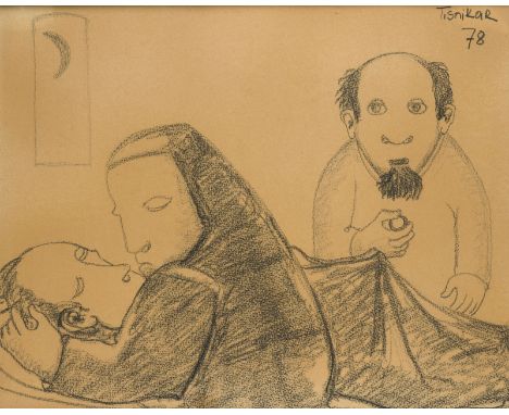 JOZE TISNIKAR1928 - 1998ABSCHIED. 1978 Bleistiftzeichnung. 37,5 x 46 cm (R. 46 x 55 cm). Signiert und datiert oben rechts. Et