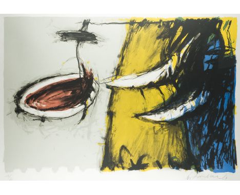 WOLFGANG TROSCHKE1947 Helmarshausen'OHNE TITEL' (1987) Farblithografie auf Papier. SM 74 x 104 cm (R. 95 x 124 x 3 cm). Unten