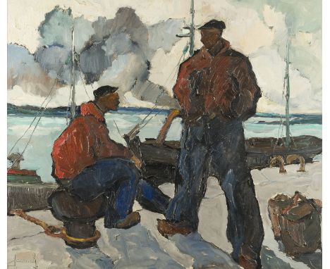 MODERNER KÜNSTLERTätig 2. H. 20. Jh.FISCHER Öl auf Platte. 61 x 71 cm (R. 70,5 x 80,5 cm). Unten links signiert 'JacmaR (?)'.