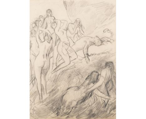 WILHELM TRÜBNER1851 Heidelberg - 1917 KarlsruhePROMETHEUS, VON DEN OKEANIDEN BEKLAGT Bleistift auf Papier. SM 33 x 24 cm (R. 