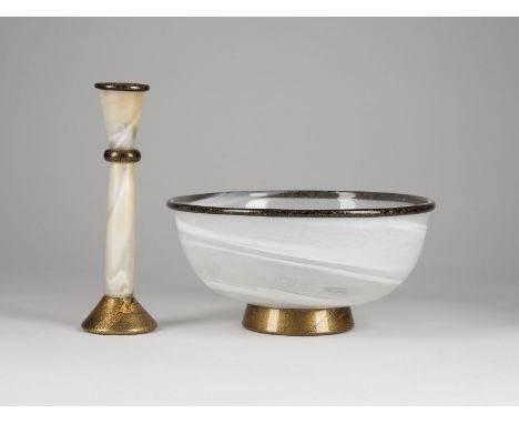 BAROVIER &amp; TOSOSCHALE UND KERZENLEUCHTER MODELL 'PRIMAVERA' Italien, Barovier &amp; Toso, nach 1975 Glas farblos, spiralw