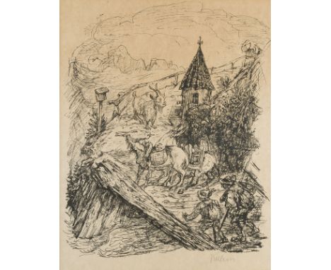 ALFRED KUBIN1877 Leitmeritz/Böhmen - 1959 Wernstein am Inn'TRANSPORT IM GEBIRGE' (1929) Lithografie auf Velin. SM 38 x 30 cm 