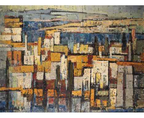 WALTER WOHLFELD1917 Hamburg - 2002 Wuppertal'HÄUSER II' Öl auf Leinwand. 89,5 x 119,5 cm (R. 107 x 137 cm). Unten links signi