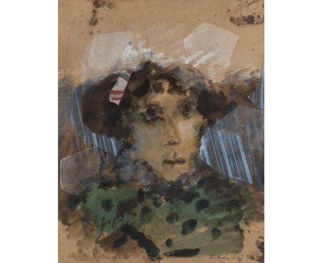 ROLF HÄNDLER1938 Halle, Saale - 2021 BerlinDAMENPORTRAIT (1995) Mischtechnik, Aquarell, Collage auf braunem Papier. 54 x 42,5