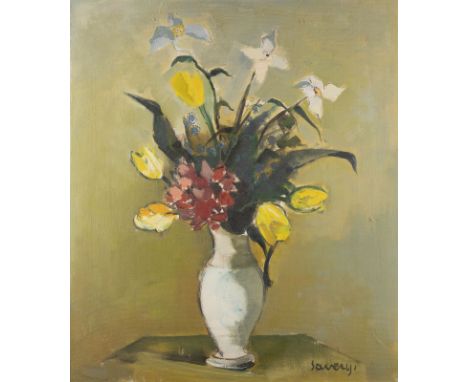 ALBERT SAVERYS1886 Deinze - 1964 PetegemBLUMENSTILLLEBEN Öl auf Leinwand. 80 x 70 cm (R. 103,5 x 92,5 cm). Unten rechts signi