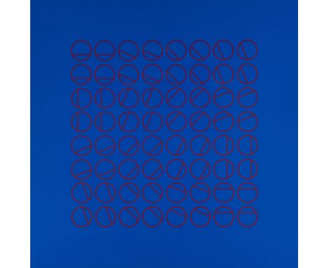 KLAUS STAUDT1932 OtterndorfKONSTRUKTIV-KONKRETE KOMPOSITION MIT ROTEN KREISEN AUF BLAUEM GRUND (1966) Farbserigrafie auf leic