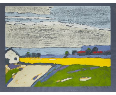 KLAUS FUSSMANN1938 Velbert'RAPS BEI GOLDHÖFT' (2006) Linolschnitt auf grauem Papier. BM 61 x 47,5 cm (R. 53,5 x 67 cm). Unten