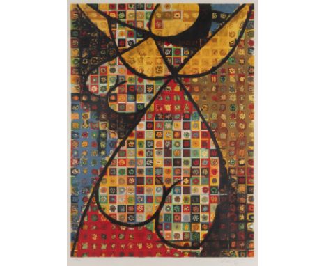 VICTOR VASARELY1906 Pécs, Ungarn - 1997 Paris'FIGUR AUF ORNAMENTIERTEM GRUND' (UM 1986) Farblithografie auf Velin. DM 67 x 48