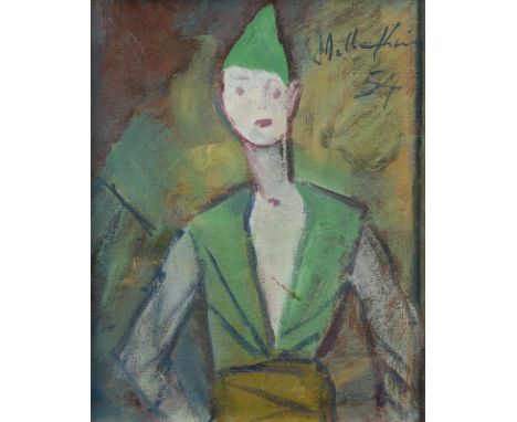 WALTER WELLENSTEIN1898 Dortmund - 1970 Berlin'KNABE MIT GRÜNER WESTE' 1954 Öl auf Leinwand. 27 x 22,5 cm (R. 42 x 37,5 cm). S
