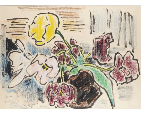 KARL SCHMIDT-ROTTLUFF1884 Rottluff - 1976 BerlinOHNE TITEL (TULPEN IN VASE) (C. 1960ER JAHRE) Wachskreide, Tuschpinsel auf Bü
