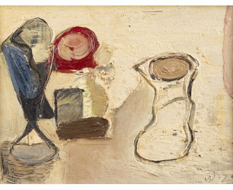 IRMGARD WESSEL-ZUMLOH1907 Grevenbrück - 1980 IserlohnKOMPOSITION MIT KRUG (1959) Öl auf Platte. 20,5 x 27,5 cm (R. 30 x 37 cm