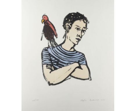 STEPHAN BALKENHOL1957 Fritzlar'MANN MIT PAPAGEI' (1994) Farblithografie auf Fabriano. DM 46 x 32 cm, BM 100 x 70 cm (R. 106,5