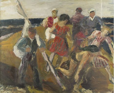 MODERNER KÜNSTLERTätig 2. H. 20. Jh.'AM MEER' (1986) Öl auf Leinwand. 65 x 80 cm (R. 85,5 x 100,5 x 4 cm). Unten links undeut