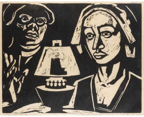 KURT SCHEELE1905 Frankfurt/ Main - 1944 Smolensk'ABENDUNTERHALTUNG' (1931) Holzschnitt-Handdruck auf Velin. DM 39,5 x 49,5 cm