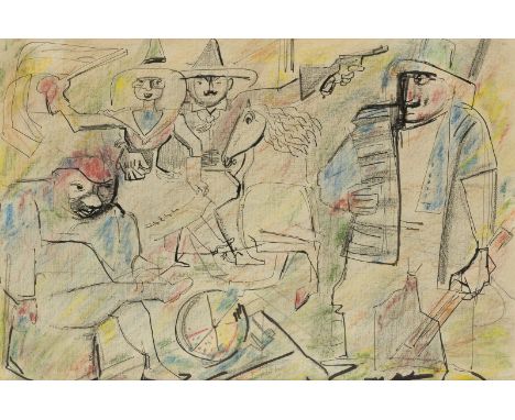 FRITZ HUHNEN1895 Krefeld - 1981 ebendaKONVOLUT VON DREI ARBEITEN Bleistiftzeichnung auf Papier, Filzstift auf Papier. Jew. SM