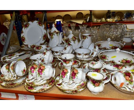 A PART DINNER SET OF ROYAL ALBERT 'OLD COUNTRY ROSES' PATTERN, comprising two covered tureens, teapot (second), coffee pot (s