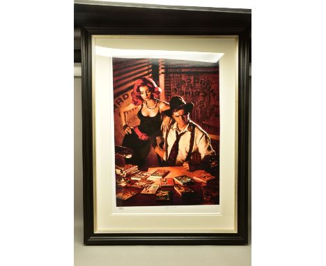 GLEN ORBIK (AMERICA 1963-2015) 'FIFTY TO ONE', a limited edition print depicting male and female figures looking at pulp fict