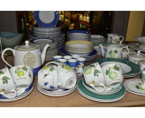 A ONE HUNDRED AND SEVEN PIECE WEDGWOOD SARAH'S GARDEN DINNER SERVICE, with blue border unless stated, comprising thirteen din