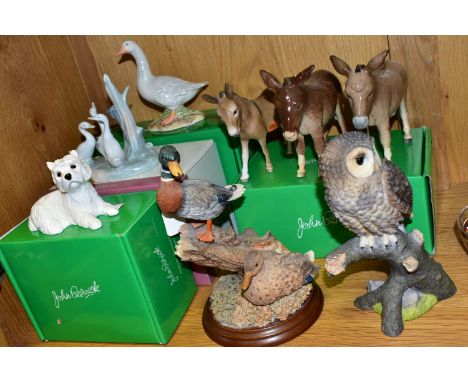 A GROUP OF JOHN BESWICK, NAO AND OTHER ANIMAL FIGURES, comprising boxed John Beswick Westie JBD45, Goose JBB12 (tiny glaze ch