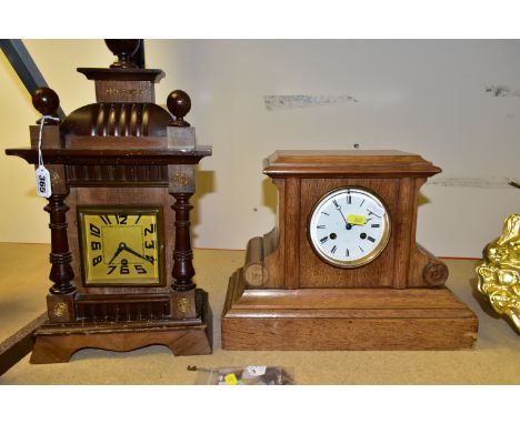 THREE CLOCKS: TWO MANTEL CLOCKS AND A COMTOISE WALL CLOCK, the Comtoise having original dial and later bell strike movement, 