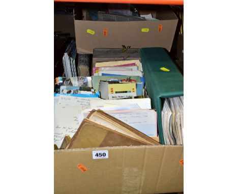 EPHEMERA, three boxes containing a  large collection of modern postcards, letters, minor concert programmes, ticket stubs, co