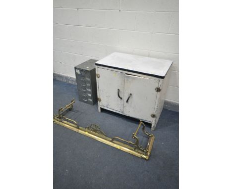 A VINTAGE ENAMEL TWO CABINET, width 84cm x depth 54cm x height 77cm (condition:-surface and dents) a Bisley six drawer filing