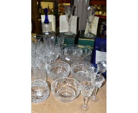 A GROUP OF CUT CRYSTAL AND OTHER GLASS WARES, approximately forty five pieces to include a boxed Whitefriars Silver Jubilee w