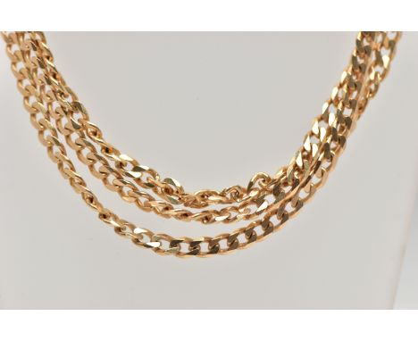 A 9CT GOLD CURB LILNK CHAIN, flat curb link chain, fitted with a lobster clasp, hallmarked 9ct London import, approximate len