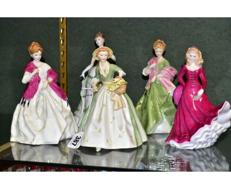 FIVE ROYAL WORCESTER LADY FIGURES, comprising 'Spring Morn', 'Rebecca - Les Petites', 'Belle Of The Ball' and two different c