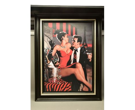GLEN ORBIK (AMERICAN 1963 -2015) 'MIDNIGHT IN PARIS', a limited edition print on canvas of a couple drinking champagne, 4/49 
