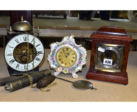 AN ELLIOT OF LONDON WALNUT CASED MANTEL CLOCK AND TWO OTHER CLOCKS, the Elliot clock lacks top carrying handle, keyless wind 