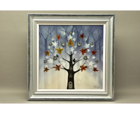 CHLOE NUGENT (BRITISH CONTEMPORARY) 'LITTLE SQUIRRELS I', a tree in winter with a squirrel on a branch, signed bottom right, 