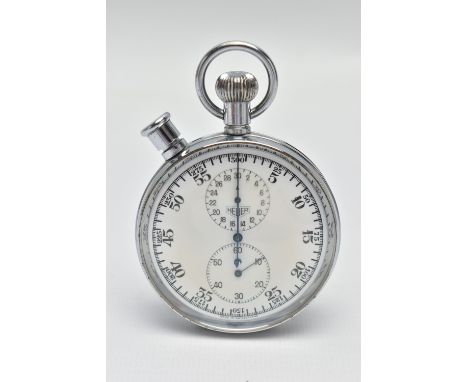A 'HEUER' SPLIT SECONDS POCKET STOPWATCH, hand wound movement, round white dial signed 'Heuer', Arabic numerals, subsidiary c