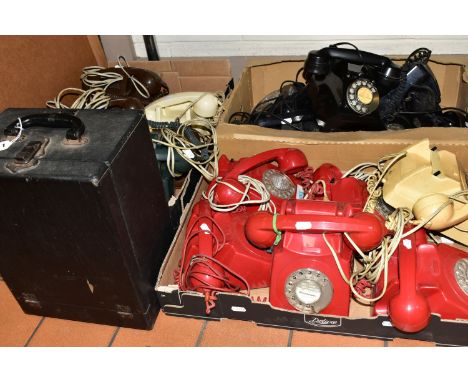 THREE BOXES OF 1960S DIAL TELEPHONES, to include a quantity of vintage 1960s 706L dial telephones, four black, five red, two 