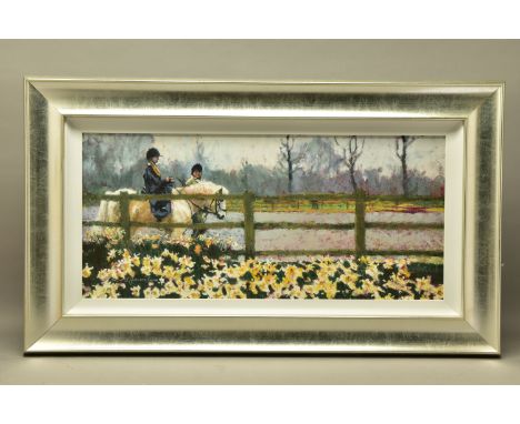 ROLF HARRIS (AUSTRALIAN 1930), 'RIDING IN THE SPRING', a limited edition print of a child riding a pony 80/195, signed bottom