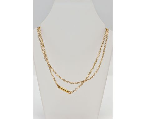 A YELLOW METAL CHAIN NECKLACE, a fine belcher link chain, approximate length 505mm, fitted with a cylindrical push pin clasp,