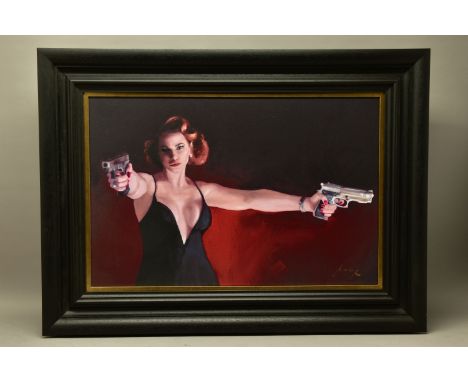VINCENT KAMP (BRITISH CONTEMPORARY) 'CANDY CLEANS UP' a signed limited edition print of a female holding two 9mm pistols, 8/1