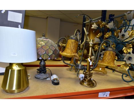 A GROUP OF TABLE LAMPS AND LIGHT FITTINGS, to include two boxed John Lewis touch control table lamps in Hex and Lupin designs