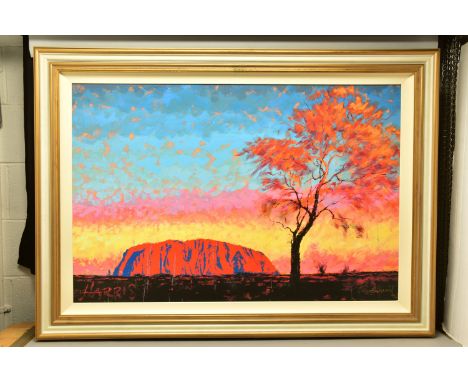 ROLF HARRIS (AUSTRALIAN 1930) 'ULURU SUNSET, SURPRISE SHOWER' a limited edition print on canvas of an Australian landscape 10