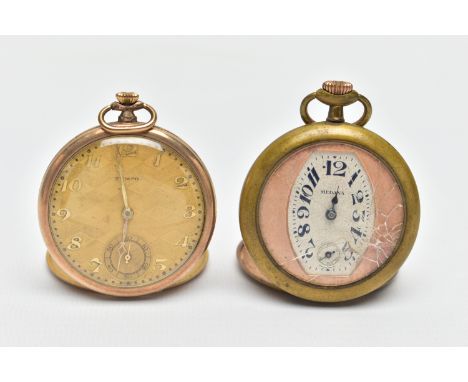 TWO OPEN FACE POCKET WATCHES, the first top winding, round engine turned pattern dial, signed 'Tempo', Arabic numerals, subsi