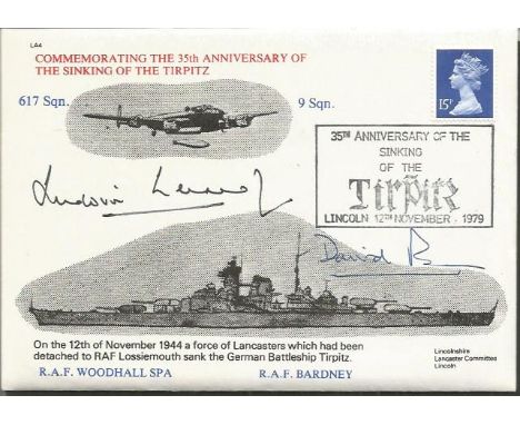 WW2 Ludovic Kennedy Signed Rare Sinking Of Tirpitz Lancaster Association Cover. Also Signed By Three 1950s RAF Pilots . Good 