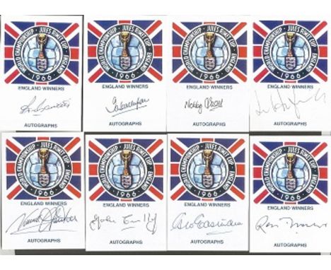 11 World cup Jules Rimet football cards signed by Armfield2, Greaves, Paine, Hunter, Connolly, Eastham, Flowers, Bonetti, Cal