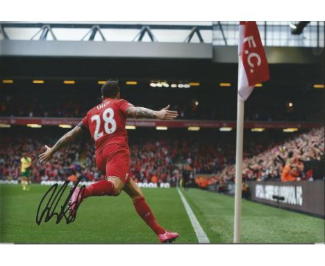 Danny Ings Signed Liverpool football 8x12 Photo . Good condition.  All signed items come with our certificate of authenticity