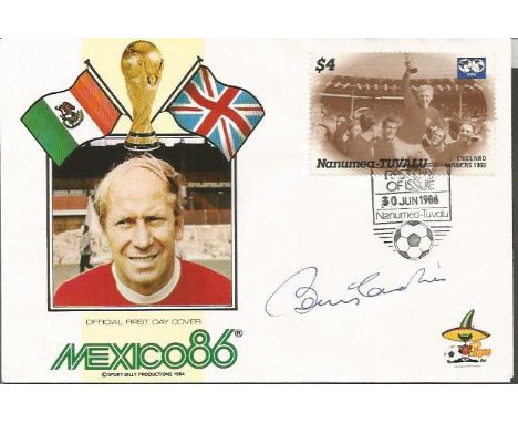 Bobby Charlton signed Mexico 86 World Cup football FDC. Good condition.  All signed items come with our certificate of authen