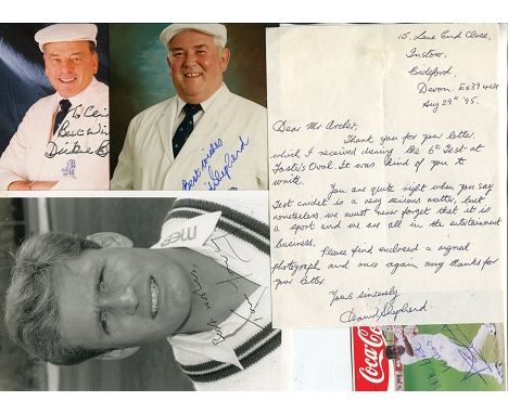 CRICKET COLLECTION: A set of EIGHT assorted signed photos, cards, hand written and signed letters 6x4 inch and smaller, signe